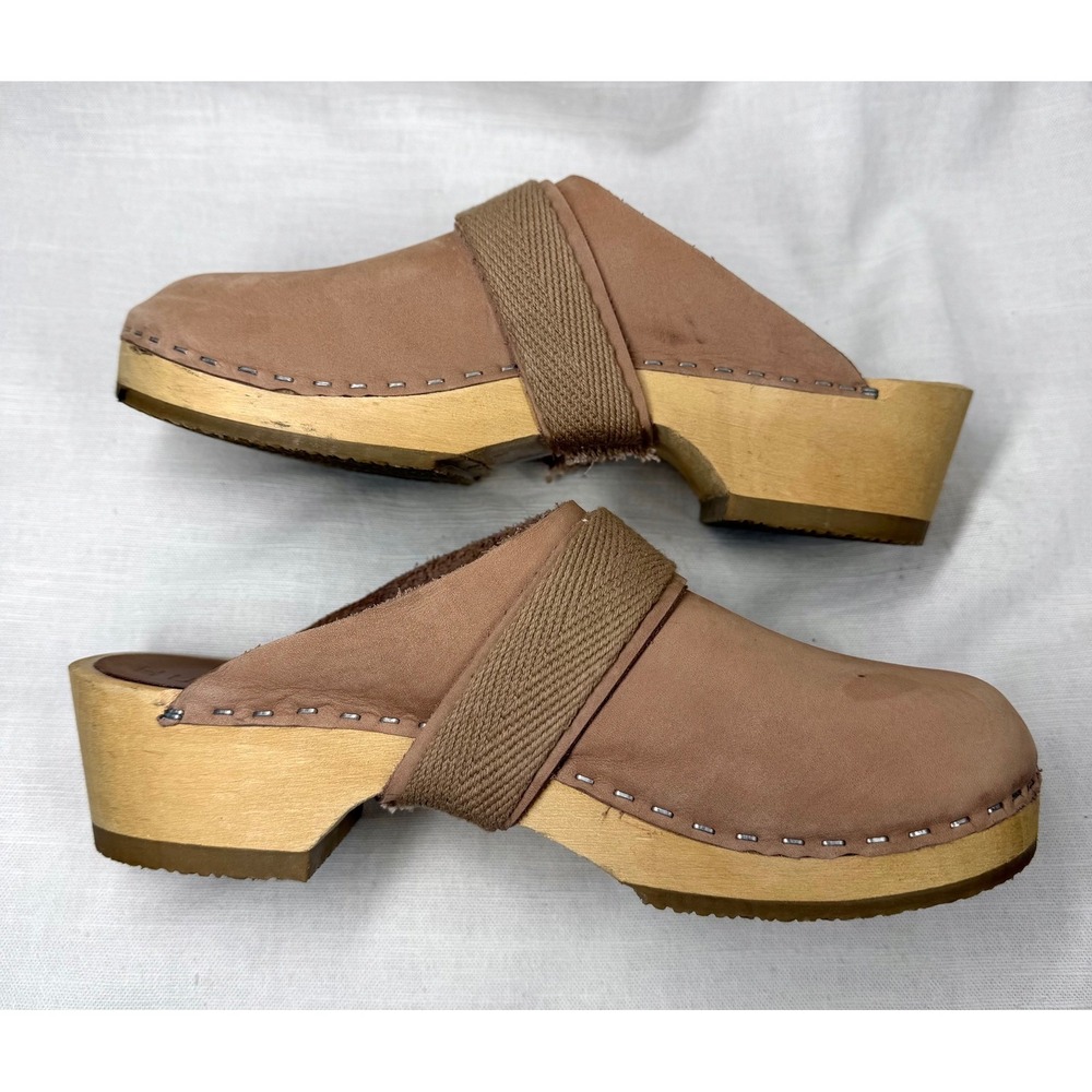 Humanoid‎ SYA Camel Nubuck Leather Wood Clogs EU 38 US 8 Dutch Minimalist